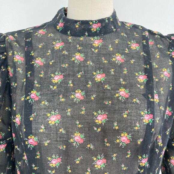 Vintage Black and Pink Floral Handmade Prairie Dress - Picture 3 of 8